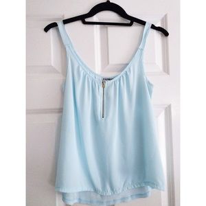 Express Light Blue Chiffon Zipper Tank Top/Cami